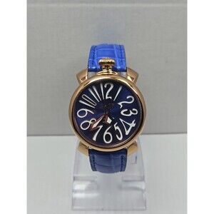 Gaga Milano Manuale 40 Rose Gold Blue Quartz New Battery Unisex Leather Strap 40